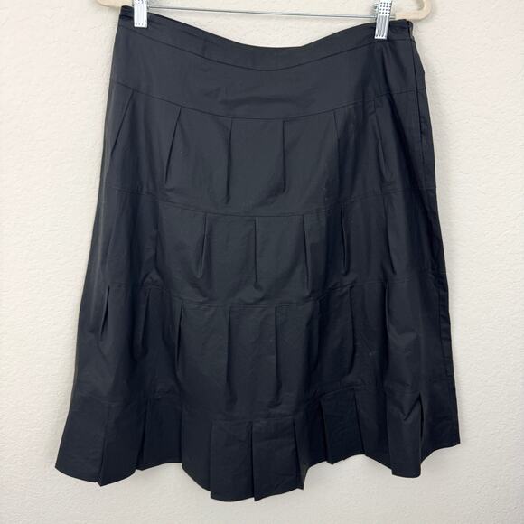 Rosso35 Womens A Line Midi Skirt Size L Cotton Blend Pleat Italy Black - Picture 1 of 7